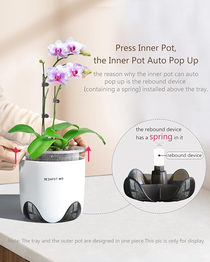 5 inch Orchid Pots with Holes for Repotting with Excellent Airflow, Set of 3, Double Layer Plastic Imitate Ceramic Orchid Planter, Clear Orchid Pot Match Decorative Orchid Container