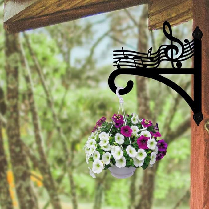 peacoblue Iron Plant Hangers Hooks for Outdoor Indoor Hanging Plants Flower Fern Pots Lantern Bird Feeder,12"x13.8" Weather Resistant Metal Wall Holder for Porch Garden Farmhouse(Music Notes)