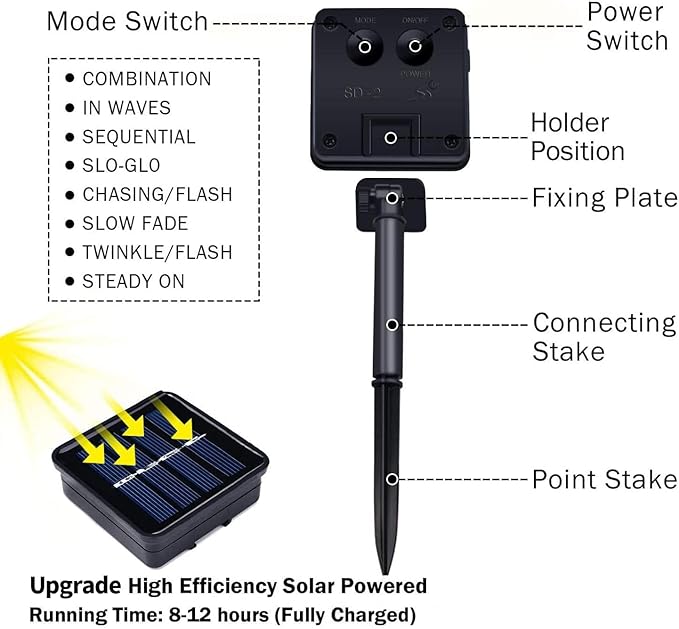 JMEXSUSS 2 Pack Solar String Lights Outdoor Waterproof, Each 33FT 100 LED Warm White Christmas Lights, Waterproof 8 Modes Copper Wire Solar Fairy Light for Outside Patio Tree Yard Garden Decorations