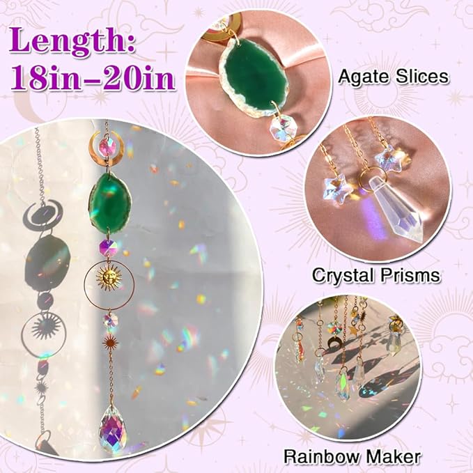 Sun Catcher, 6 pcs Sun Catchers with Crystals Prism Agate Slices Bulk Outdoor Garden Indoor Hanging Decor for Home Car Window Christmas Party Wedding Gift