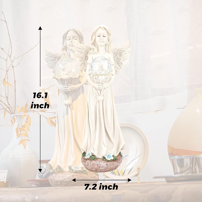 Angel Statue for Garden - 16.3 inches Guardian Solar Garden Statue, Gardening Gifts for Mom Grandma Lawn Ornaments Figurines for Outdoor Decor
