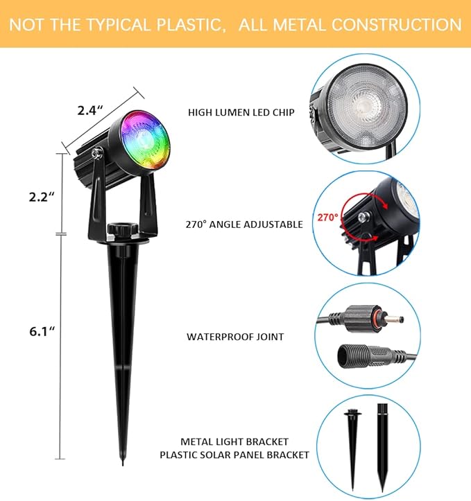 APONUO Christmas Solar Spot Lights Outdoor Color Changing,2 Colors Modes Metal Solar Landscape Lighting RGB Spotlights Waterproof 6-in-1 Wall Lamp for Patio, Pathway, Yard, Garden, Holiday Decoration