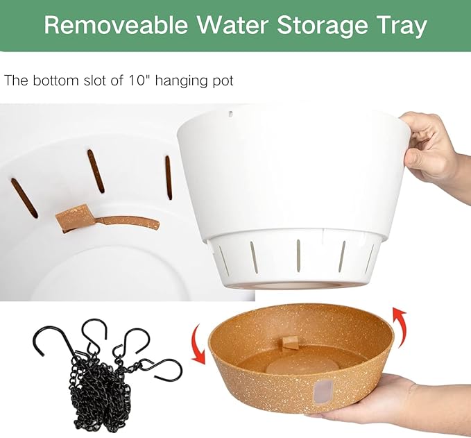 QCQHDU 2 Pack 10 inch Hanging Planters for Indoor Plants, Outdoor Hanging Baskets, Self Watering Pots with Drainage Holes & Removable Tray (White, 10 inch)