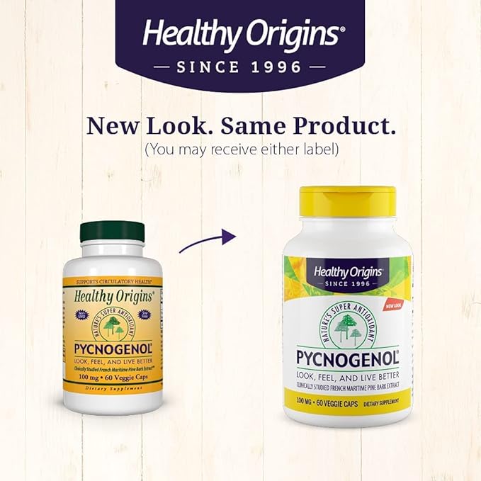 Healthy Origins Pycnogenol 100 mg - Premium Pine Bark Extract - French Maritime Pine Bark Extract for Heart Health, Skin Care & More - Gluten-Free & Non-GMO Supplement - 60 Veggie Caps