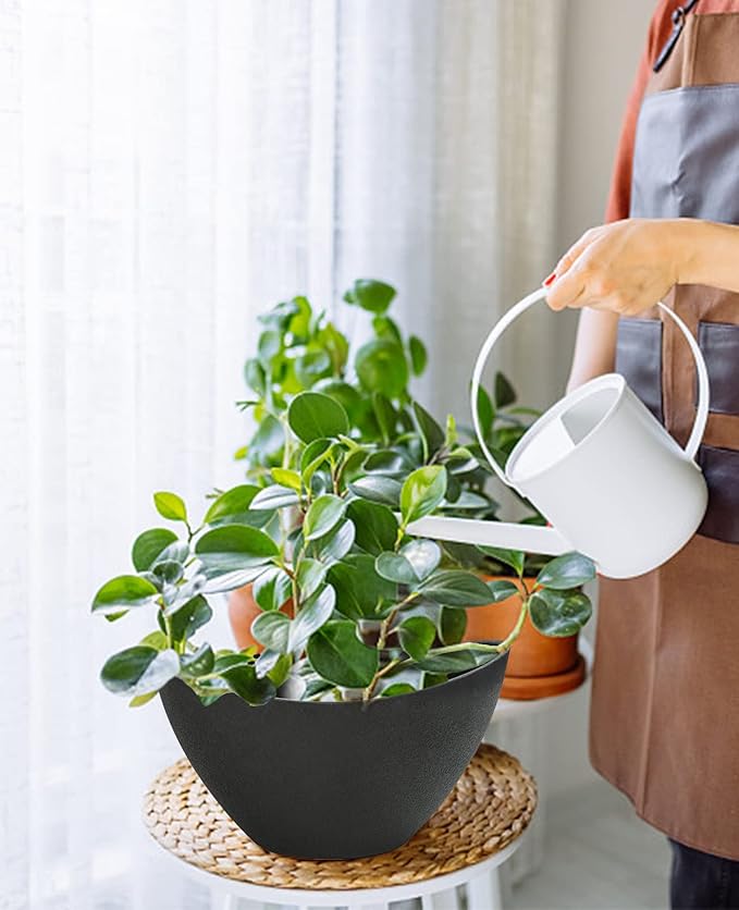 LaDoVita Plant Pots with Drainage Holes, 12 Inch Large Planters for Indoor Plants, Plastic Flower Pots Outdoor, Set of 2 Pack, Frosted Black