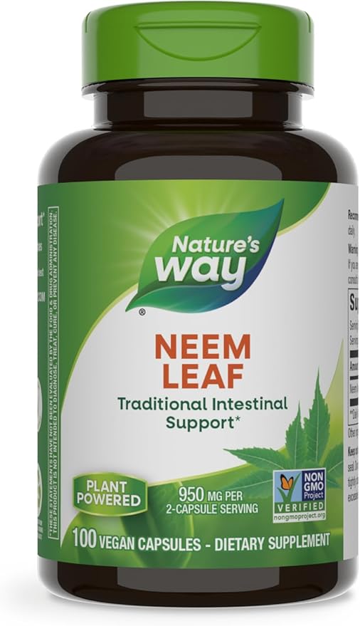 Nature's Way Herbal Neem Leaf, Traditional 950 mg 2-Capsule Serving, 100 Capsules