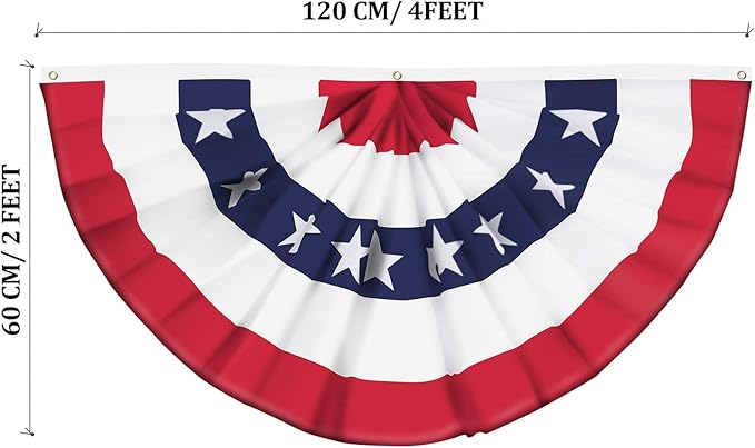 USA Pleated Fan Flag American US Bunting Flag Patriotic Half Fan Banner Flag with Canvas Header and Brass Grommets for 4th of July Memorial Day Indoor Outdoor Decoration (5, 2x4 Feet)