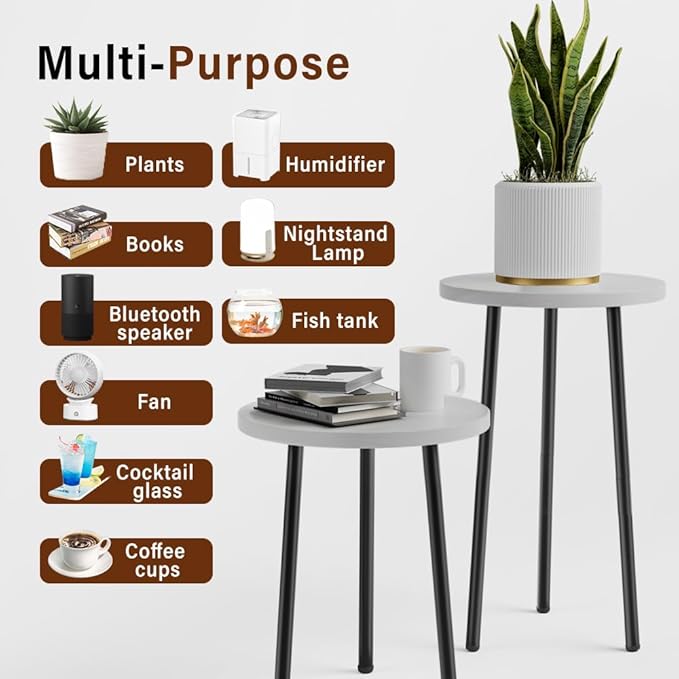 Plant Stand Indoor Tall: Corner Wood Plant Stand 2 Pack Mid Century Modern Decor - Small Round Plant Table for Indoor Plants - Outdoor Plant Holder for Patio Living Room Bathroom Office (White)