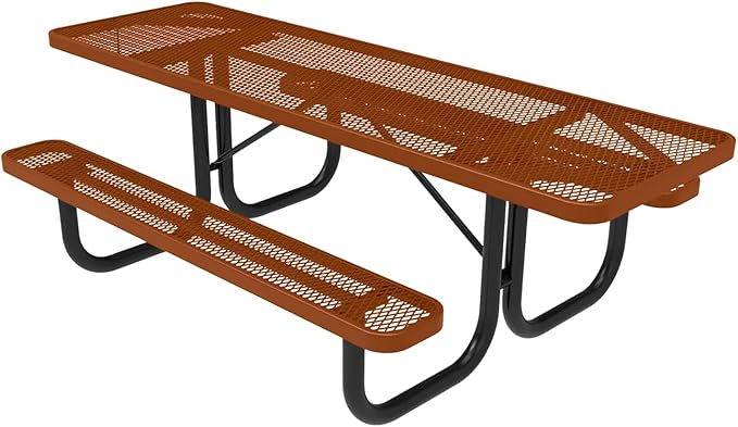 Heavy-Duty Portable ADA-Compliant Outdoor Picnic Table, Expanded Metal Patio Dining Furniture Made in America (8ft Rectangular, Both-Side Handicap, Textured Copper)