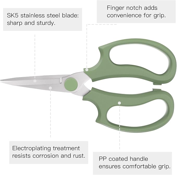 Flower Scissors, Strong Floral Shears,3PCS Premium Steel Garden Pruning Shears Floral Fruits Leaf Scissors Hand Pruner Snip Trimming Tool for Gardening Flower Arrangement, Green