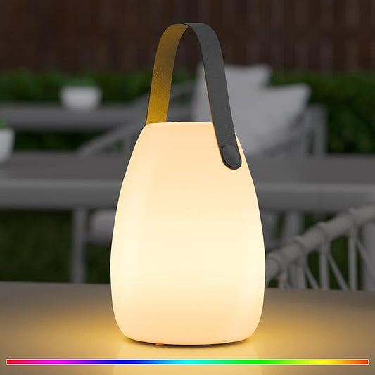 uuffoo Portable Outdoor Table Lamp, Dimmable Cordless Lamp with Remote and 7 RGB Colors IP44 Waterproof Hanging Lamp Indoor/Outdoor Night Lamp Lantern for Bedroom Garden Dining Camping