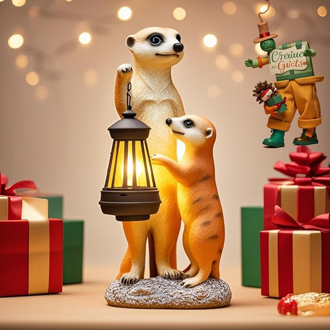 Solar Outdoor Garden Statues Lights ,Resin Meerkat Figurine with Solar Lantern Outdoor Decor for Yard Decoration Lawn Patio Balcony Ornament, Mom Gifts Birthday Gifts for Women