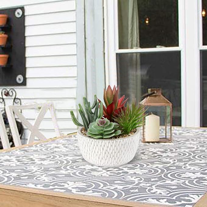 Briful Small Fake Plants Assorted Faux Succulents in Pots Realistic Succulents Plants Artificial with Cement Pots for Home Table Office Desk Bathroom Shelf Living Room Decor