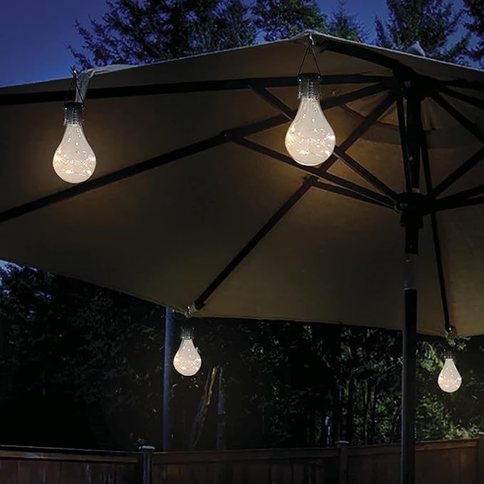 pearlstar Solar Light Bulbs Outdoor Waterproof Garden Camping Hanging LED Light Lamp Bulb Globe Hanging Lights for Home Yard Christmas Party Holiday Decorations (6 Pack-Clear Bulbs)