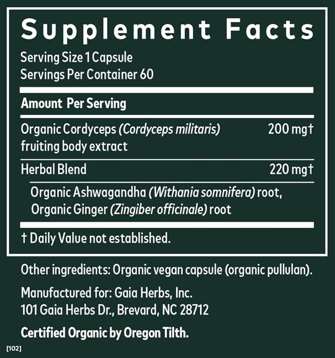 Gaia Herbs Adaptogen Performance Mushrooms & Herbs 60 Organic (30-Day Supply)