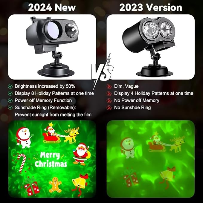 Decorative Lighting Projectors Outdoor, Chirstmas LED Projection Lamp with Remote Control & Timer Function for Xmas Holiday Party Garden Patio Decoration