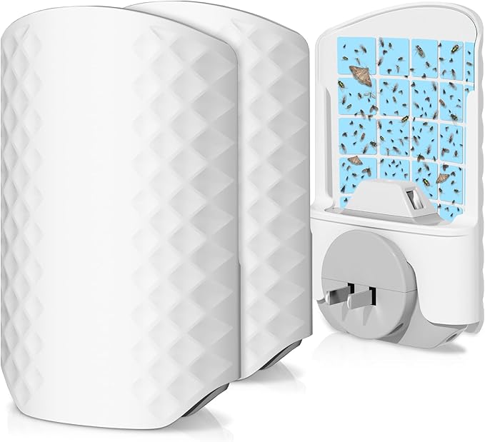 Flying Insect Trap for Indoors, Bug Killer Light Trap for Fruit Flies, Gnats, Moths, and Houseflies, 2 Devices + 8 Refills, Best Fly Traps for Home, Kitchen, Bedroom, Plant Area, Garages