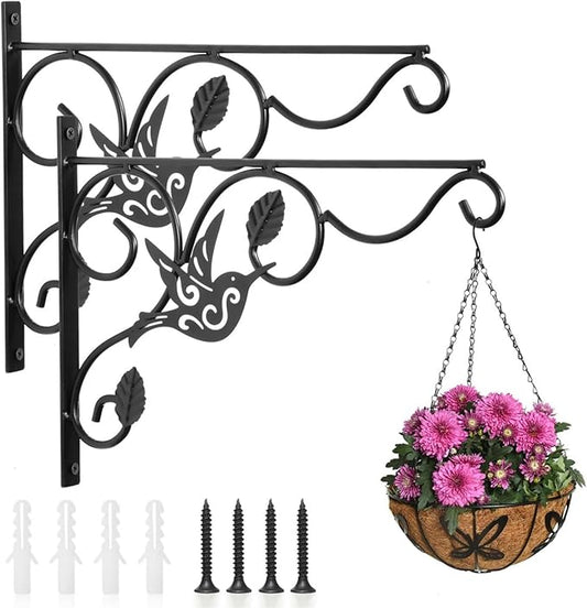 Hanging Plants Bracket, 2 Pack 12 inch Wall Planter Hook with Iron Screws Included, Decorative Plant Hanger for Bird Feeders, Wind Chimes Indoor, Flower Pot, Lantern, Outdoor Indoor Patio Decor