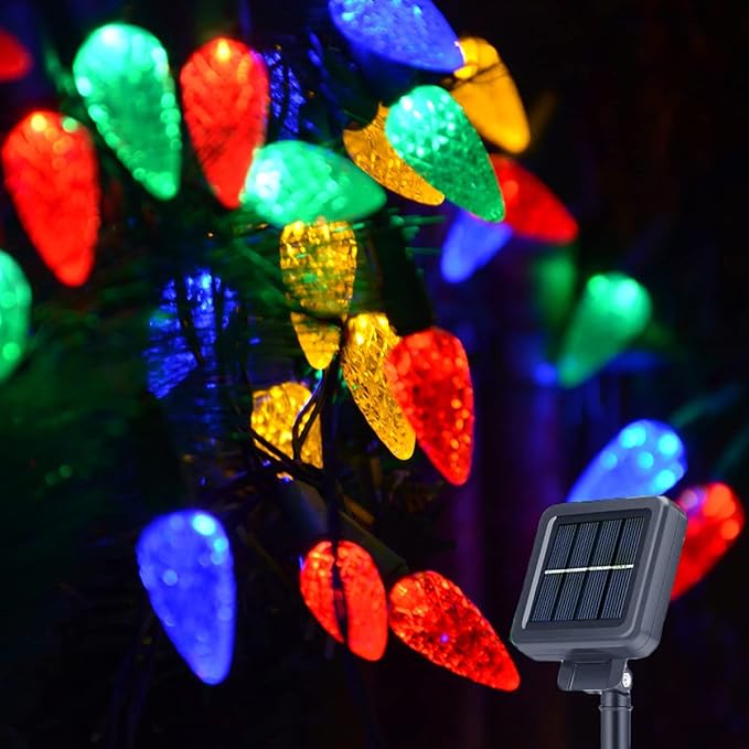 Solar Christmas Tree Lights Outdoor Solar Christmas Lights for Christmas Decorations, 100 LED C6 Strawberry Christmas Fairy Lights for Xmas Tree Garden Yard Patio Arbor Decor(Multicolor, 8 Modes)