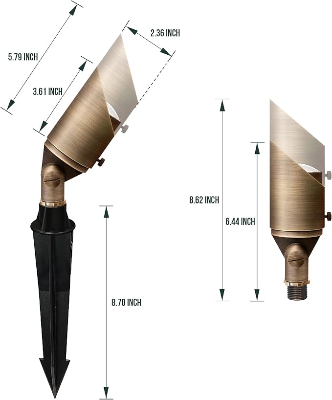 GKOLED Solid Brass Spotlight Low Voltage Landscape Lighting, LED Outdoor Lights for Garden Patio Yard, Directional Up and Down Light with 5W MR16 Bulb, 12V 2700K Warm White, 2 Pack