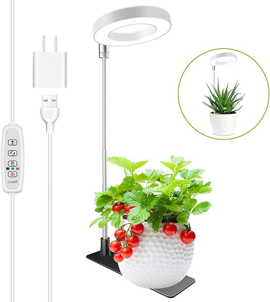 Grow Lights for Indoor Plants, Full Spectrum Halo Growing lamp with Detachable Base, Height Adjustable, 3 Colors, 10 Dimming, Automatic Timer, Plant Light for Succulents Small Plants