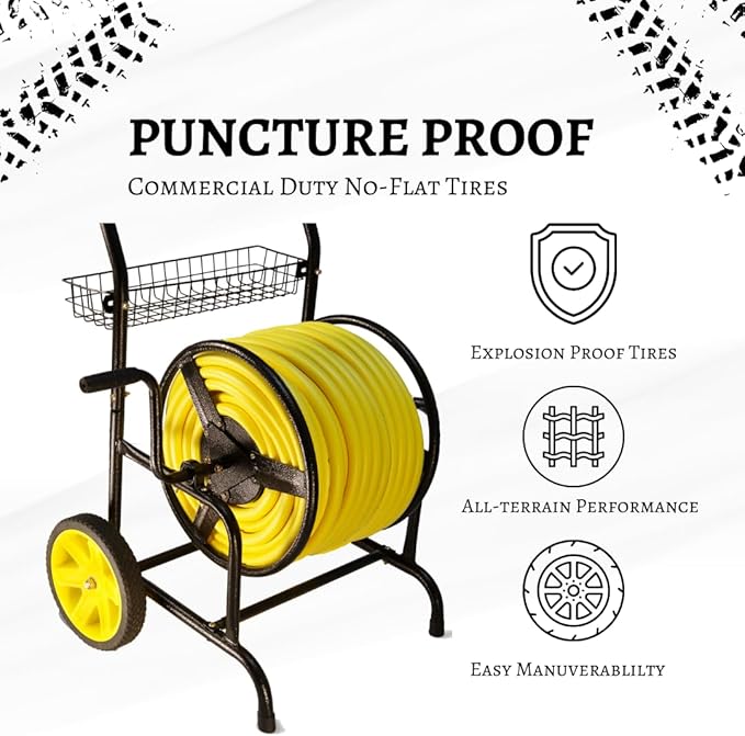 Heavy Duty Hose Cart with Wheels – Garden Hose Holder, Hose Reels for Outside, Metal Hose Reel Cart, 200ft Capacity