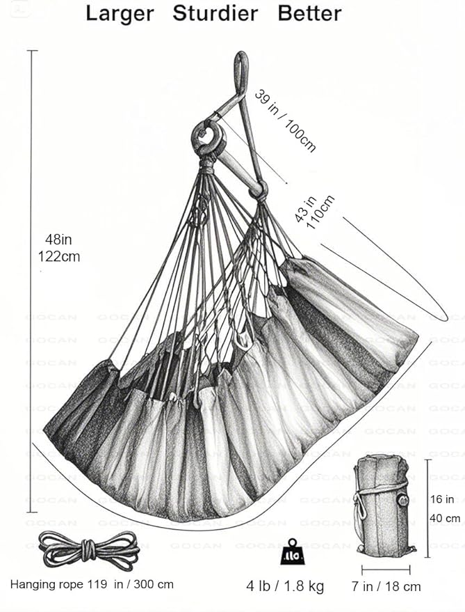 Hammock Chair Large Hammock Swing, 110 x 150cm Load 150kg, Cotton Hammock Chair Metal Spread Bar Wide Seat Swing Chair(Blue)