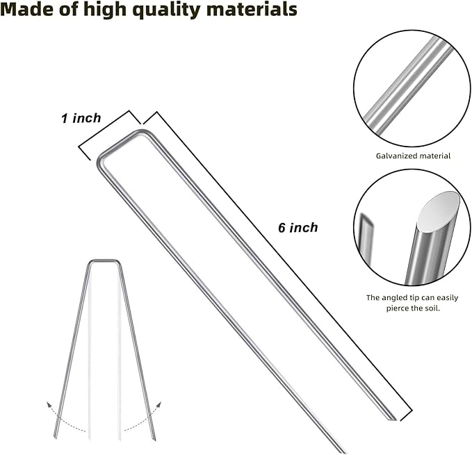 Sturdy Garden Landscape Staples, 6 Inch Galvanized Steel Sod Pins Anti-Rust Stakes for Weed Barrier, Christmas Decorations and Landscaping Fabric.