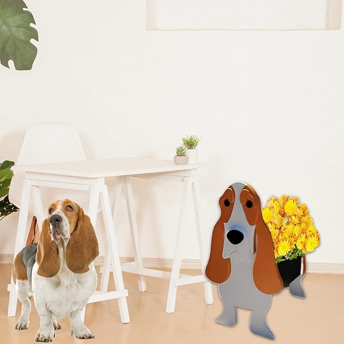 Basset Hound Dog Planter Plant Pots,Cute Garden Dog Flower Planter,Large Dog Planters Birthday Gifts for Women,Office,Indoor/Outdoor Decor(9.84 * 10.24 * 15.75in)