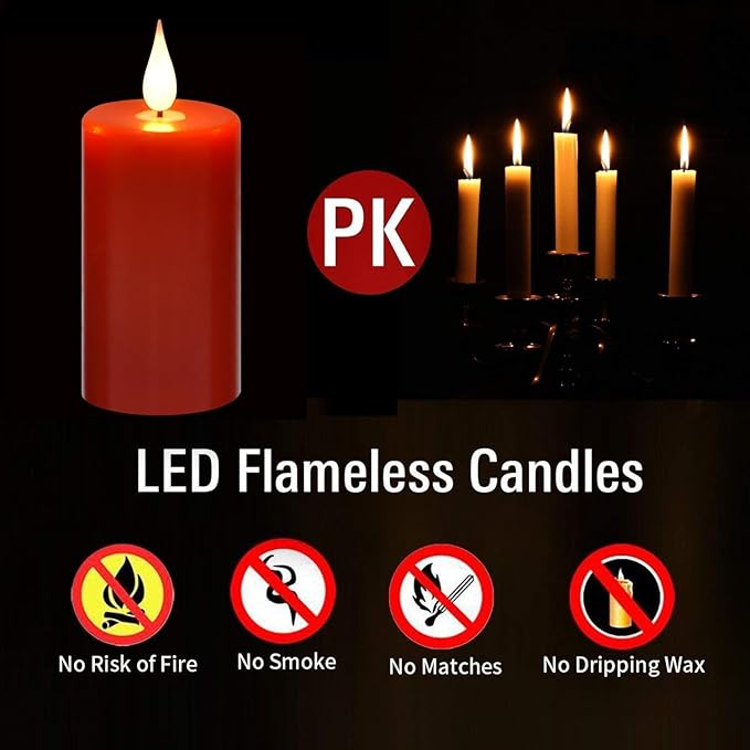 Flameless Flickering Battery Operated Candles 9PACK Real Wax Pillar LED Candles with 10-Key Remote Control and 24 Hours Timer for Wedding, Party, Home Decoration (Red)