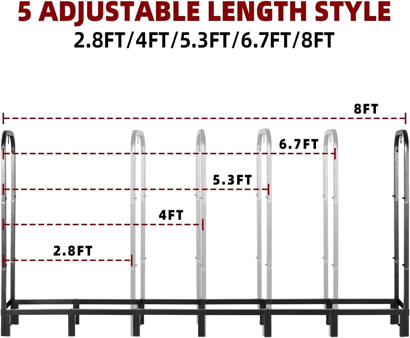8FT Firewood Rack Holder,Heavy Duty Firewood Storage Log Rack for Outdoor&Indoor,Fireplace Wood Rack for Wood Storage