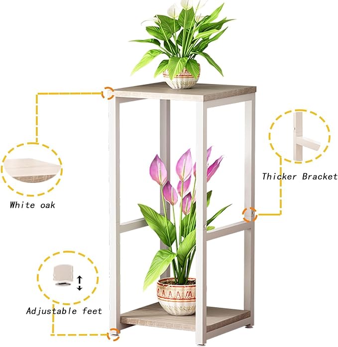 Plant Stand Indoor Corner Tall 2 Tier Metal Modern Flower Storage Plant Shelf Holder for Living Room Balcony Garden,White (2 Tier-White)