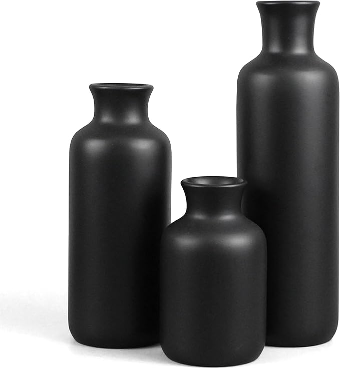 Resin 3 Piece Vase Set, Farmhouse Decor, Home Decorative Vase, Vases for Your Kitchen, Bedroom, Office, Living Room, Bathroom, & Shelf Centerpiece Table Decorations, Black