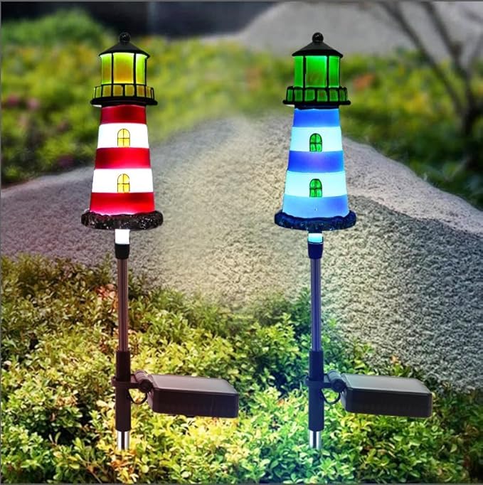 Lighthouse Outdoor Solar Lights,2 Packs Outdoor Waterproof, Solar Trail Lights Decor Your Garden, Flower beds, Patio Lights walkways Garden Decor for Outside