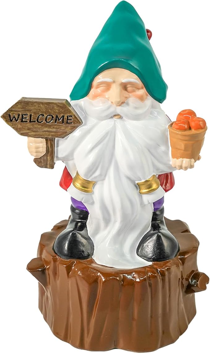 Bbiamsleep 8 Inch Garden Gnome Statue Resin Gnome Figurine with Welcome Sign Outdoor Garden Gnome with Tree Stump Gnome Lawn Statue for Indoor Outdoor Home Patio Yard Lawn Fairy Garden Decor
