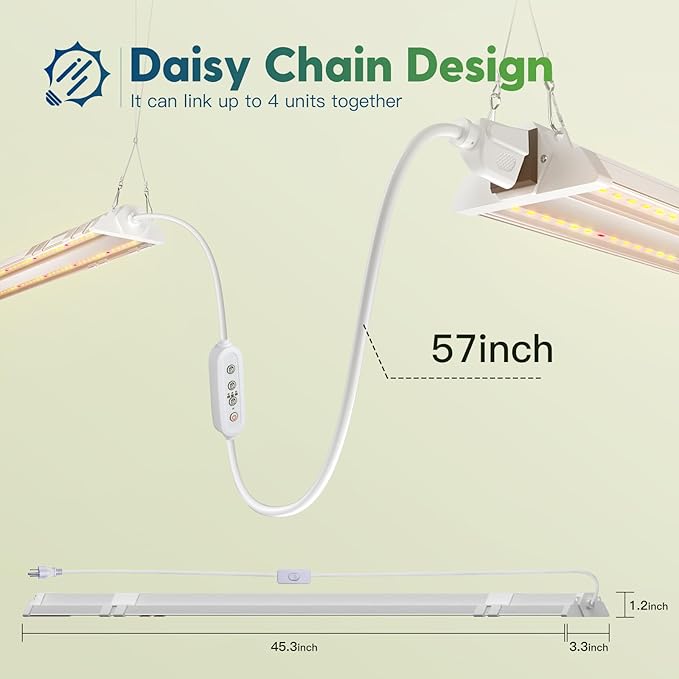 FREELICHT 1 Pack 4ft LED Grow Light with Timer, 60W (350W Equivalent), Sunlike Full Spectrum Integrated Plant Light for Hydroponic Indoor Plant Seedling Veg and Flower, Plug in with 3 Timing Modes