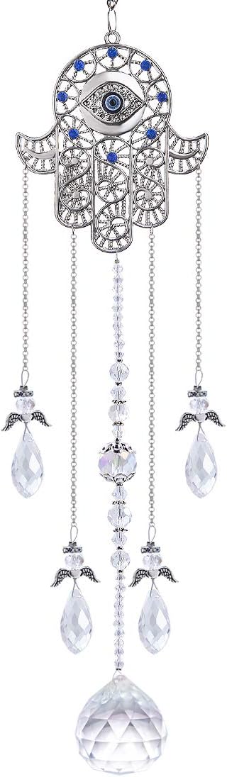 Hanging Crystal Blue Evil Eye Protection Pendant Hamsa Hand Suncatcher Angel Wing Decor Prism Sun Catchers Indoor Window Decoration Charm