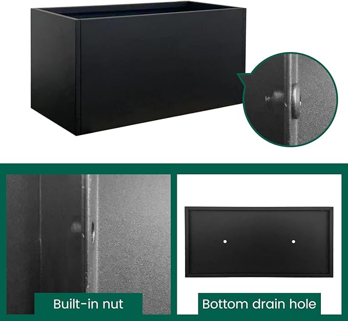 Galvanized Steel Metal Planter Rectangular Indoor Black Planter Box Large Outdoor Planters Steel 31.5" x 16" x 16" Commercial Residential for Patio, Deck, Garden