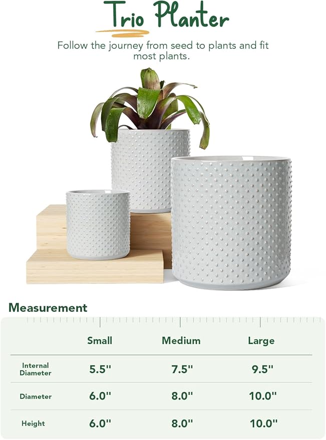 LE TAUCI Ceramic Pots for Plants, 6+8+10 Inch Planters for Indoor Plants, Plant Pots Indoor for Home and Office, Mid-Modern Century Flower Pots with Drainage Hole and Silicone Plug, Glaze Star Gray