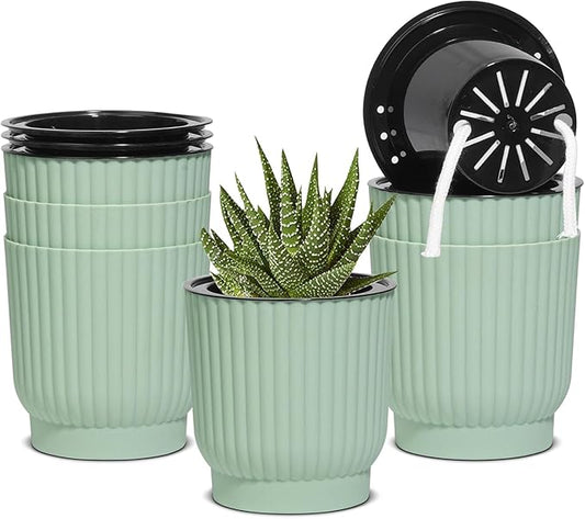 T4U African Violet Pots, 4 Inch Self Watering Pots for Indoor Plants, 6 Pack Small Planters, Durable Mint Green Plastic Small Pots for Indoor Plants, Flower