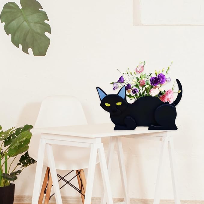 Black Cat Planter Plant Pots,Cute Garden Cat Flower Planter,Cat Planters Birthday Gifts for Women,Office,Indoor/Outdoor Decor（12.5 * 5.6 * 7.8in）