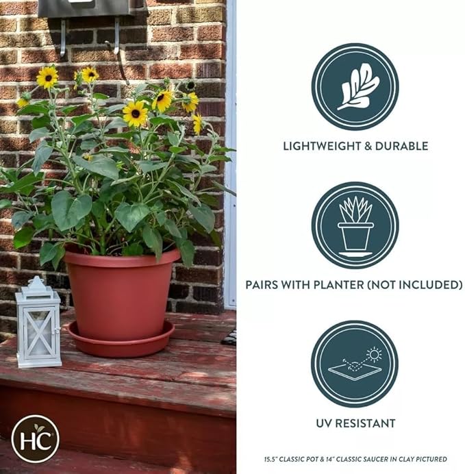 The HC Companies 8 Inch Round Plastic Classic Plant Saucer - Indoor Outdoor Plant Trays for Pots - 8.5"x8.5"x1.5" Evergreen