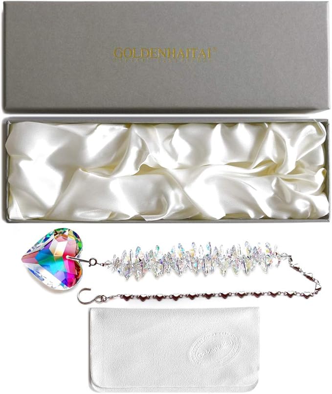 45mm AB Color Heart Crystal Suncatcher, Handmade Rainbow Maker Prism, Outdoor Indoor Hanging Window Decorations，Gifts for Women Mom and Children
