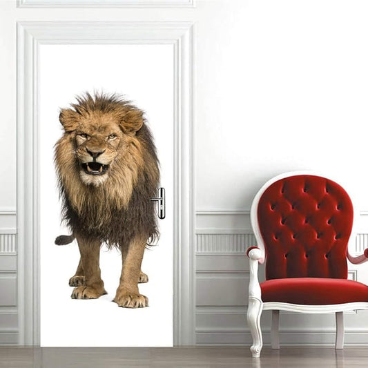 3D Peel and Stick Murals - Lion - Wallpaper Self-Adhesive Decals Removable PVC Waterproof Door Poster for Bedroom Living Room Decoration 33.9 x 78.7 inch