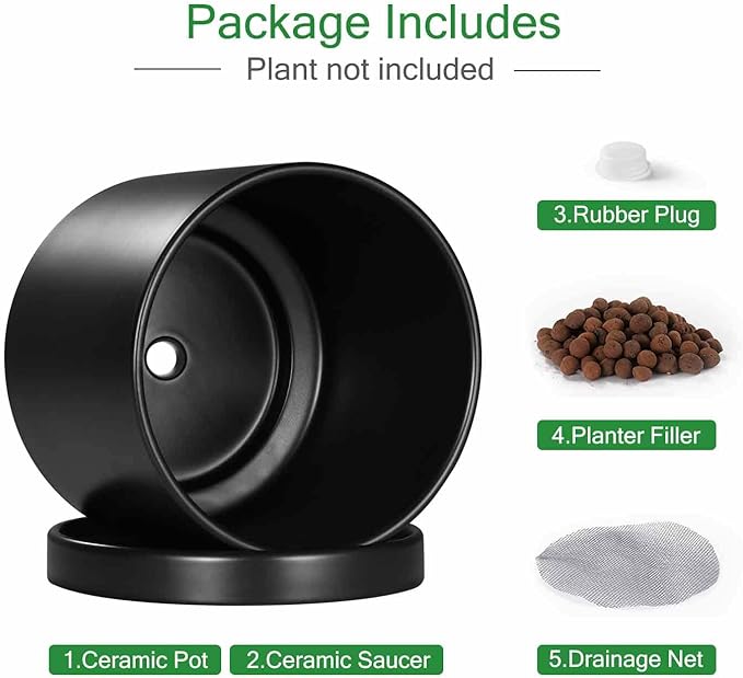 Aveyas 8 inch Ceramic Plant Pot with Drainage Hole and Saucer - Suitable for Indoor and Outdoor Use, Modern Planters for House Garden Flower Tree Snake Monstera Plants (8", Matte Black)