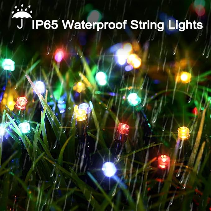 Solar Christmas Lights Outdoor, 33ft 100 LED Solar Fairy String Lights 8 Modes Waterproof Xmas Lights for Garden, Patio, Home, Party, Wedding, Holiday, Tree, Bush, Wreath, Outdoor Decor (Multicolor)