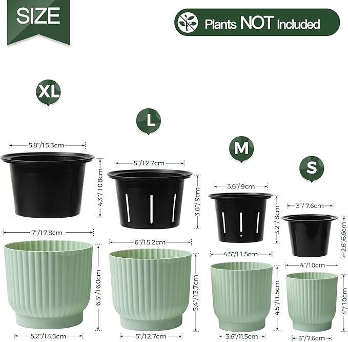 T4U African Violet Pots, 4 Inch Self Watering Pots for Indoor Plants, 6 Pack Small Planters, Durable Mint Green Plastic Small Pots for Indoor Plants, Flower