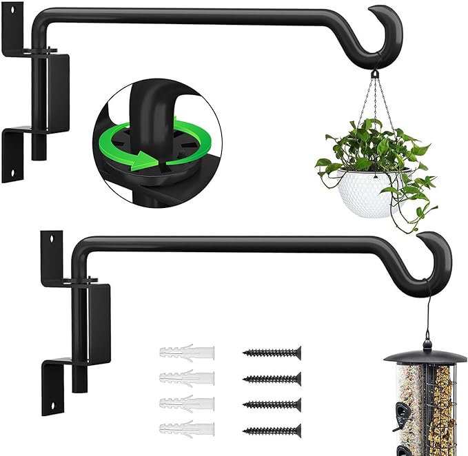 16 Inch 2 Pack Plant Hanger,Plant Hangers Outdoor,Plant Wall Hanger,Plant Hooks for Hanging Baskets,Plant Hooks for Wall,Bird Feeder Hanger,Bird Feeder Hangers for Outside,45°~180° Swivel Plant Hanger