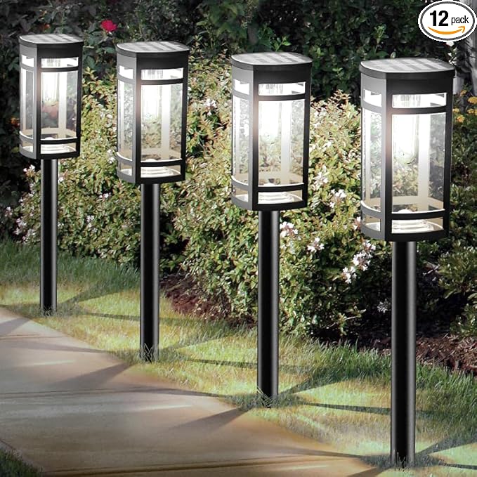 12 Pack Solar Lights Outdoor Waterproof for Garden Pathway Walkway Driveway Yard Lawn Decorative Landscape Lighting. (Cool White Light, 12)
