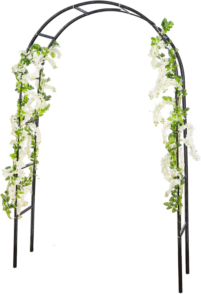 RUBFAC Metal Garden Arch, Wedding & Event Decoration, Garden Trellis for Climbing Plants, Assemble Freely 2 Sizes for Various Climbing Plant Roses Vines Bridal Party Decoration, Black, 1 Pack